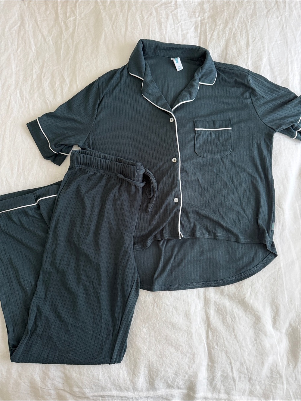 Bliss Dark Teal Lounge Pajama Set with White Trim